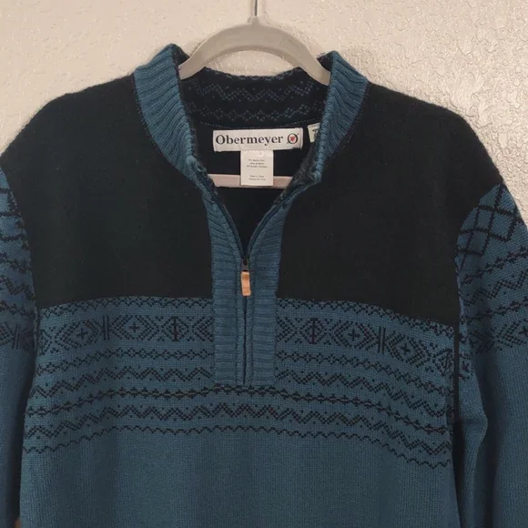 Obermeyer Men's Teal and Navy Zip-Up Sweater - Picture 7 of 17